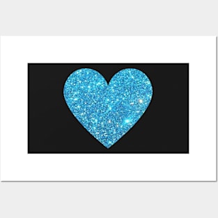 Light Blue Faux Glitter Heart Posters and Art